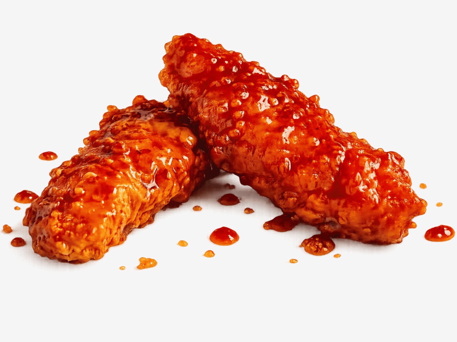 Two Nova Strips glazed in glossy red sauce